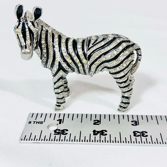 Zebra Shaped Ceramic Hinged Trinket Box Porcelain Crystals Black Silver Blue Eye - Picture 7 of 9